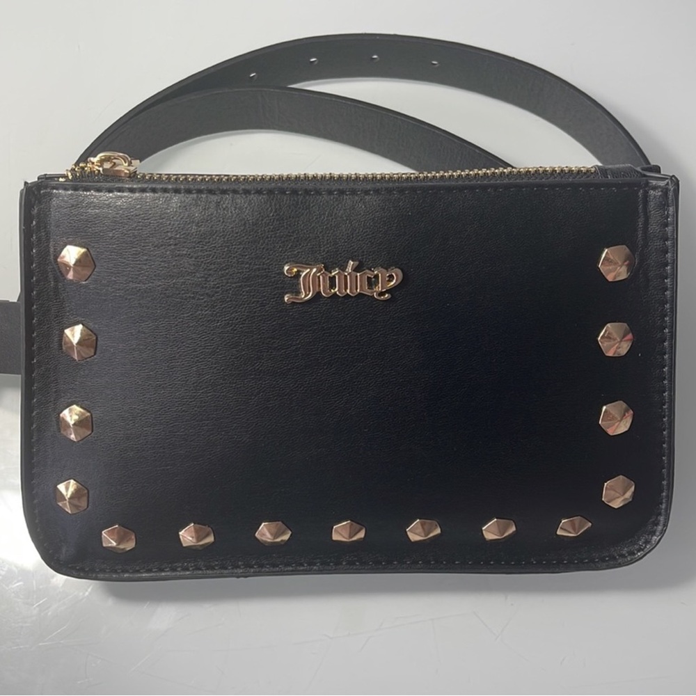 Juicy Couture Women’s Black Faux Leather Gold Studded Belt Bag